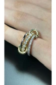 Zirkon Taşlı, Üçlü Yüzük 173, Gümüş ve Altın Renk, Ölçü 17mm - 1