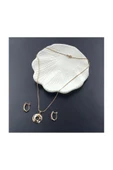 Zirkon Taşlı, Küpe Ve Kolye, Altın Kaplama Çelik Set 41, Pembe (ROSE) Renk - 4