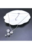 Zirkon Taşlı, Yuvarlak Model, Paslanmaz Çelik Kolye Ve Küpe Set48, Gümüş Renk - 3