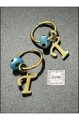 Harf Küpe, Kararmayan Paslanmaz Çelik, T Harf, Nazar Detaylı, Altın Renk, Model167 thumbnail 5