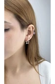 Zirkon Taşlı, Yıldız Model Paslanmaz Çelik Küpe 627, Pembe (Rose) Renk - 2