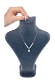 Zirkon Taşlı, Rodyum Kaplama Kolye Küpe Seti 53, Gümüş Renk - 1