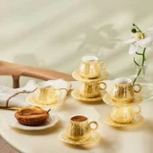 emsan teşvikiye 6 kişilik porselen kahve fincan takımı sarı thumbnail 1