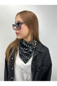 Siyah Fon, Beyaz Damlalar, Fular 6, 57cmx55cm - 1