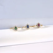 14 Ayar Mikron Altın Kaplama Zümrüt Yeşili Taşlı Damla Halo Yüzük – Vintage Stil - RS00117 thumbnail 4