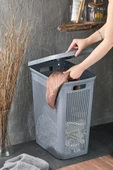 İronika Slim İki Bölmeli Kapaklı Dekoratif Kirli Çamaşır Sepeti 90 Litre Gri - Beyaz - 3