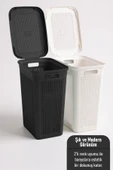 İronika Slim İki Bölmeli Kapaklı Dekoratif Kirli Çamaşır Sepeti 90 Litre Siyah - Beyaz - 2