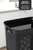 İronika Slim İki Bölmeli Kapaklı Dekoratif Kirli Çamaşır Sepeti 90 Litre Siyah - Beyaz - 4
