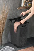 İronika Slim İki Bölmeli Kapaklı Dekoratif Kirli Çamaşır Sepeti 90 Litre Siyah - Beyaz - 3