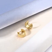 14 Ayar Mikron Altın Kaplama Kalın Desenli Huggie Halka Gümüş Küpe - E00297 thumbnail 3