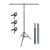 T  Fon Standı (1.5x2 M)+ 3 Adet Fon Mandalı Dijital Fotoğraf Çerçeveleri Siyah - 1