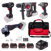 Grangos GCKIT204-F4 20V Kömürsüz Akülü Set – Darbeli Matkap, Somun Sıkma, Avuç Taşlama, Kırıcı Delici – 4×5.0Ah Akü, Hızlı Şarj, Çanta, Aksesuar Hediyeli - 1