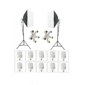 5 Duylu Softbox (2 Adet) + 2 M Işık Ayağı +10 Adet 20 Wat Led Lamba (toplam 18 000 Lümen) - 1