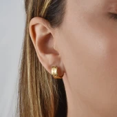 14 Ayar Mikron Altın Kaplama Kalın Desenli Huggie Halka Gümüş Küpe - E00297 thumbnail 1