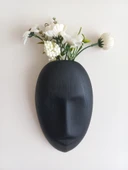 Dekoratif Maske Duvar Vazosu, Duvar Dekoru ,Heykel Duvar Süsü,Siyah thumbnail 4