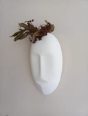 Dekoratif Maske Duvar Vazosu, Duvar Dekoru ,Heykel Duvar Süsü, Beyaz thumbnail 4