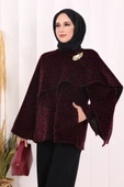Atkı Detay Leoparlı Panço 70061-1 Bordo thumbnail 5
