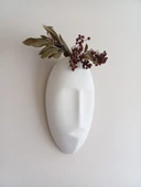 Dekoratif Maske Duvar Vazosu, Duvar Dekoru ,Heykel Duvar Süsü, Beyaz thumbnail 3