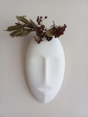 Dekoratif Maske Duvar Vazosu, Duvar Dekoru ,Heykel Duvar Süsü, Beyaz thumbnail 2