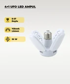 30W Mini Pervane 4+1 Kanatlı Ampul 6500K Beyaz Işık thumbnail 1