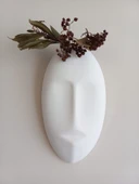 Dekoratif Maske Duvar Vazosu, Duvar Dekoru ,Heykel Duvar Süsü, Beyaz thumbnail 1