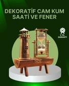 Vintage Kum Saati + Deniz Feneri Modeli – Ahşap Gövdeli Masa Üstü Dekor - 1