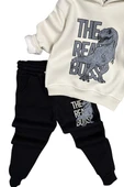 Erkek Çocuk Önü Yazı Ve Dino Baskılı Kapşonlu Sweatshirt 3 İplik Siyah Eşofman Takım thumbnail 6