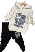 Erkek Çocuk Önü Yazı Ve Dino Baskılı Kapşonlu Sweatshirt 3 İplik Siyah Eşofman Takım thumbnail 4
