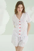 NBB Kalpli Fiyonklu Şortlu Müslin Pijama Takım Ekru thumbnail 1