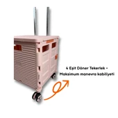 4 Tekerlekli, 55 Litre Pembe Katlanır Alışveriş Arabası - Hareketli Tutacaklı - 4