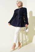 Büzgülü Fermuarlı Kuşaklı Ceket Lacivert thumbnail 2