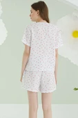 NBB Kalpli Fiyonklu Şortlu Müslin Pijama Takım Ekru thumbnail 3