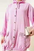 Kapüşonlu Cep Taşlı Kap Pembe thumbnail 4