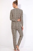 Süet Bisiklet Yaka Uzun Kol Pijama Takımı Leopar thumbnail 2