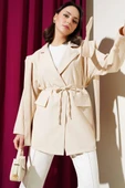 Omuz Pelerinli İp Kuşaklı Ceket Bej thumbnail 1