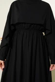 Omuz Pelerinli Bel Lastikli Elbise Siyah - 4