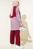 Çizgili Gömlek Garnili Düğmeli İkili Takım Bordo thumbnail 3