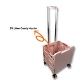 4 Tekerlekli, 55 Litre Pembe Katlanır Alışveriş Arabası - Hareketli Tutacaklı - 3