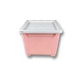 Plastik Katlanır Modüler Tek Kapaklı Saklama Kutusu - Pembe - 1