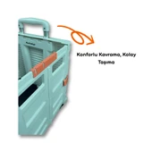 4 Tekerlekli, 55 Litre Yeşil Katlanır Alışveriş Arabası - Hareketli Tutacaklı-YEŞİL - 3