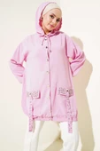 Kapüşonlu Cep Taşlı Kap Pembe thumbnail 1