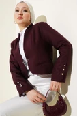 Zincirli Çengel İğneli Kısa Ceket Bordo thumbnail 1