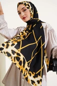 Leopar Şeritli Çizgili Medine Şal Siyah Hardal thumbnail 2