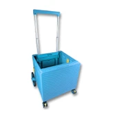 Ultra Geniş, 8 Tekerlekli, 85 Lt Mavi Katlanır Alışveriş Arabası - Merdiven Çıkan - 4