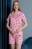 Çilek Baskılı Düğmeli Şortlu Pijama Takımı Pembe thumbnail 1
