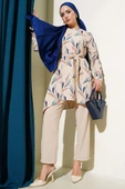 Desenli Kuşaklı Tunik İkili Takım Mavi thumbnail 1