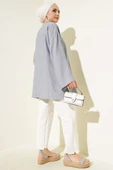 Yandan Çift İp Bağlamalı Kimono Gri thumbnail 3