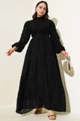 Sim Sakallı Balon Kol Kuşaklı Elbise Siyah thumbnail 1