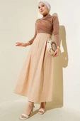 Geniş Pileli Cepli Etek Camel - 2