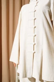 Brit Düğmeli Keten Tunik İkili Takım Bej thumbnail 4